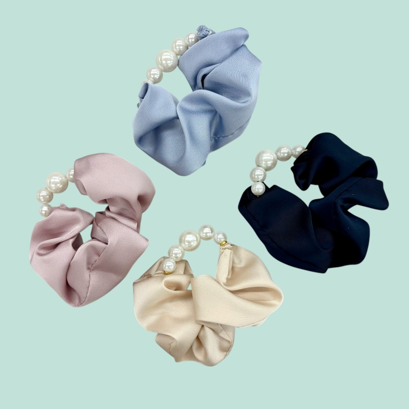 セリア セレモニーアクセサリー シュシュ サテン ポイントパール