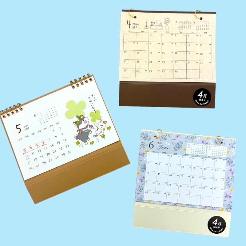 セリア 卓上カレンダー ナチュラルライフ/ゆるかわアニマル/花柄
