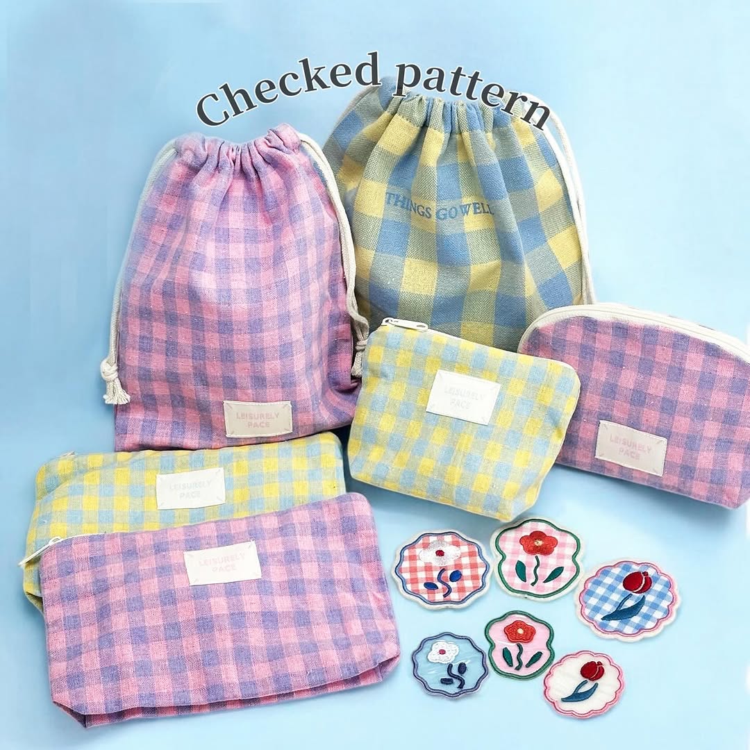 セリア ギンガムチェック バッグ ポーチ